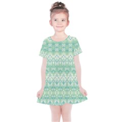 Boho Biscay Green Pattern Kids  Simple Cotton Dress by SpinnyChairDesigns