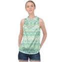 Boho Biscay Green Pattern High Neck Satin Top View1