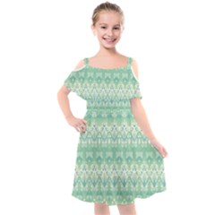 Boho Biscay Green Pattern Kids  Cut Out Shoulders Chiffon Dress by SpinnyChairDesigns