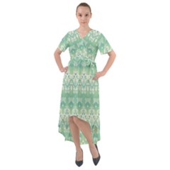 Boho Biscay Green Pattern Front Wrap High Low Dress by SpinnyChairDesigns