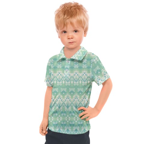 Boho Biscay Green Pattern Kids  Polo Tee by SpinnyChairDesigns