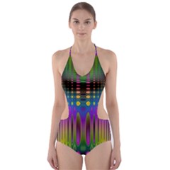 Abstract Psychedelic Pattern Cut-out One Piece Swimsuit by SpinnyChairDesigns