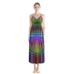 Abstract Psychedelic Pattern Button Up Chiffon Maxi Dress by SpinnyChairDesigns