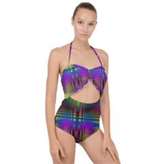 Abstract Psychedelic Pattern Scallop Top Cut Out Swimsuit by SpinnyChairDesigns