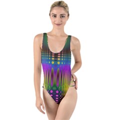 Abstract Psychedelic Pattern High Leg Strappy Swimsuit by SpinnyChairDesigns