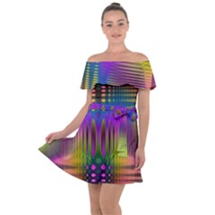 Abstract Psychedelic Pattern Off Shoulder Velour Dress by SpinnyChairDesigns