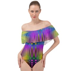 Abstract Psychedelic Pattern Off Shoulder Velour Bodysuit  by SpinnyChairDesigns