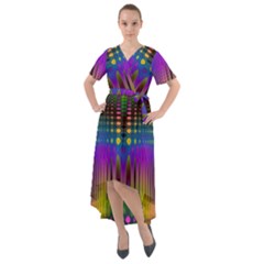 Abstract Psychedelic Pattern Front Wrap High Low Dress by SpinnyChairDesigns