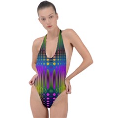 Abstract Psychedelic Pattern Backless Halter One Piece Swimsuit by SpinnyChairDesigns