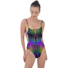 Abstract Psychedelic Pattern Tie Strap One Piece Swimsuit by SpinnyChairDesigns