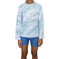 Light Blue Feathered Texture Kids  Long Sleeve Swimwear by SpinnyChairDesigns