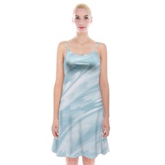 Light Blue Feathered Texture Spaghetti Strap Velvet Dress by SpinnyChairDesigns