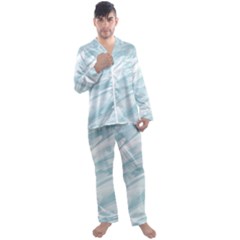 Light Blue Feathered Texture Men s Long Sleeve Satin Pyjamas Set by SpinnyChairDesigns