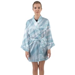 Light Blue Feathered Texture Long Sleeve Satin Kimono by SpinnyChairDesigns