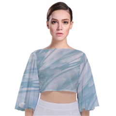 Light Blue Feathered Texture Tie Back Butterfly Sleeve Chiffon Top by SpinnyChairDesigns