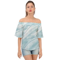 Light Blue Feathered Texture Off Shoulder Short Sleeve Top by SpinnyChairDesigns