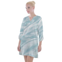 Light Blue Feathered Texture Open Neck Shift Dress by SpinnyChairDesigns