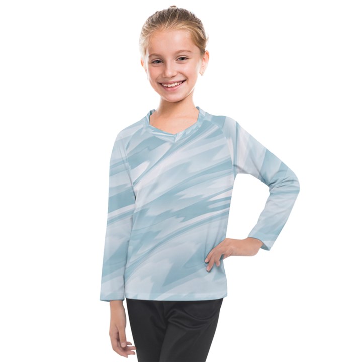 Light Blue Feathered Texture Kids  Long Mesh Tee