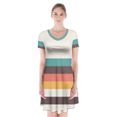 Classic Retro Stripes Short Sleeve V-neck Flare Dress by tmsartbazaar