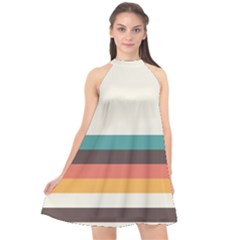 Classic Retro Stripes Halter Neckline Chiffon Dress  by tmsartbazaar