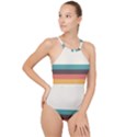 Classic Retro Stripes High Neck One Piece Swimsuit View1