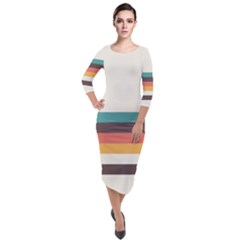 Classic Retro Stripes Quarter Sleeve Midi Velour Bodycon Dress by tmsartbazaar