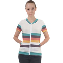 Classic Retro Stripes Short Sleeve Zip Up Jacket by tmsartbazaar