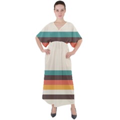 Classic Retro Stripes V-neck Boho Style Maxi Dress by tmsartbazaar