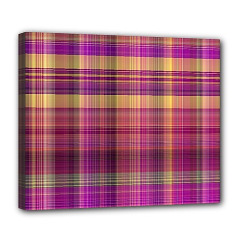 Magenta Gold Madras Plaid Deluxe Canvas 24  X 20  (stretched) by SpinnyChairDesigns