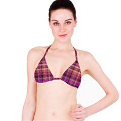 Magenta Gold Madras Plaid Bikini Top by SpinnyChairDesigns