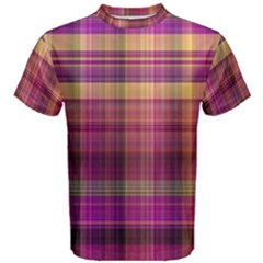 Magenta Gold Madras Plaid Men s Cotton Tee by SpinnyChairDesigns