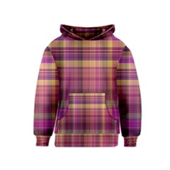 Magenta Gold Madras Plaid Kids  Pullover Hoodie by SpinnyChairDesigns