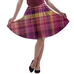 Magenta Gold Madras Plaid A-line Skater Skirt by SpinnyChairDesigns