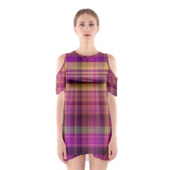 Magenta Gold Madras Plaid Shoulder Cutout One Piece Dress by SpinnyChairDesigns