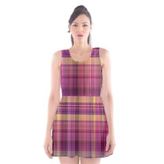 Magenta Gold Madras Plaid Scoop Neck Skater Dress