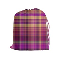 Magenta Gold Madras Plaid Drawstring Pouch (xl) by SpinnyChairDesigns