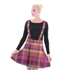 Magenta Gold Madras Plaid Suspender Skater Skirt by SpinnyChairDesigns