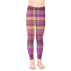 Magenta Gold Madras Plaid Kids  Leggings by SpinnyChairDesigns