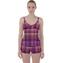 Magenta Gold Madras Plaid Tie Front Two Piece Tankini View1