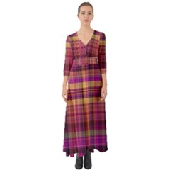 Magenta Gold Madras Plaid Button Up Boho Maxi Dress by SpinnyChairDesigns