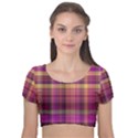 Magenta Gold Madras Plaid Velvet Short Sleeve Crop Top  View1