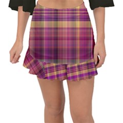 Magenta Gold Madras Plaid Fishtail Mini Chiffon Skirt by SpinnyChairDesigns