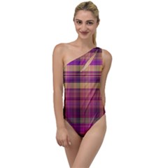 Magenta Gold Madras Plaid To One Side Swimsuit by SpinnyChairDesigns