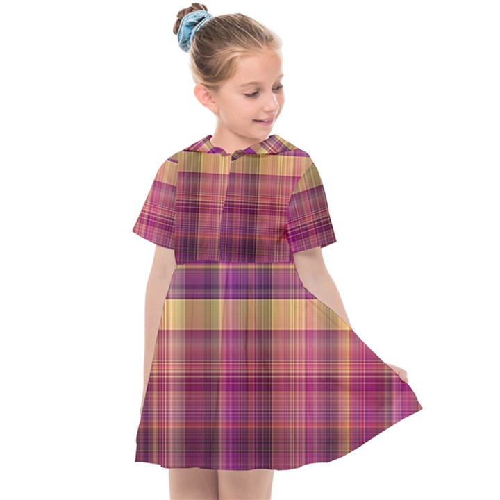 Magenta Gold Madras Plaid Kids  Sailor Dress