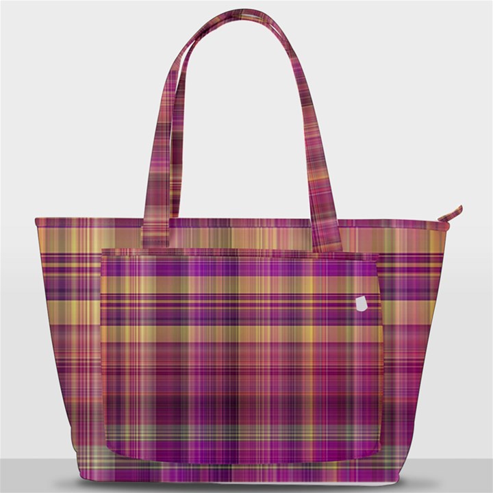 Magenta Gold Madras Plaid Back Pocket Shoulder Bag 