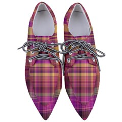 Magenta Gold Madras Plaid Pointed Oxford Shoes by SpinnyChairDesigns