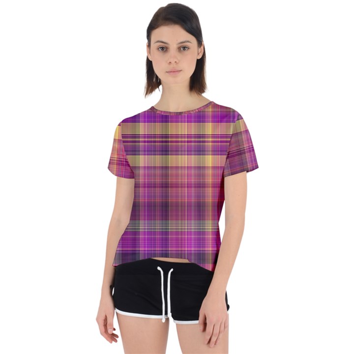 Magenta Gold Madras Plaid Open Back Sport Tee