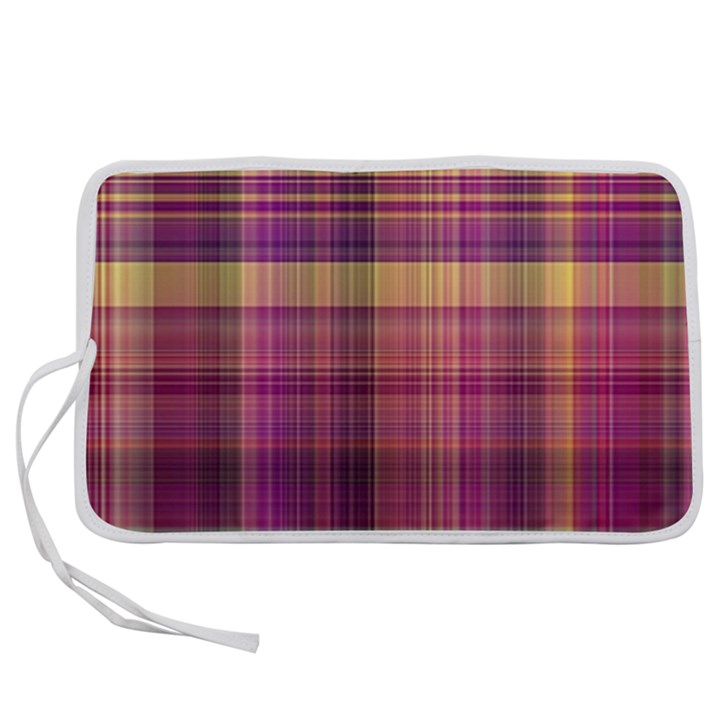 Magenta Gold Madras Plaid Pen Storage Case (M)