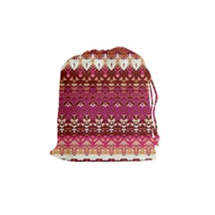 Boho Fuschia And Gold Pattern Drawstring Pouch (medium) by SpinnyChairDesigns