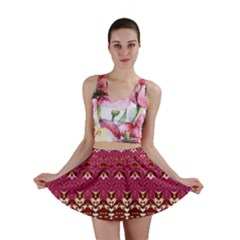 Boho Fuschia And Gold Pattern Mini Skirt by SpinnyChairDesigns